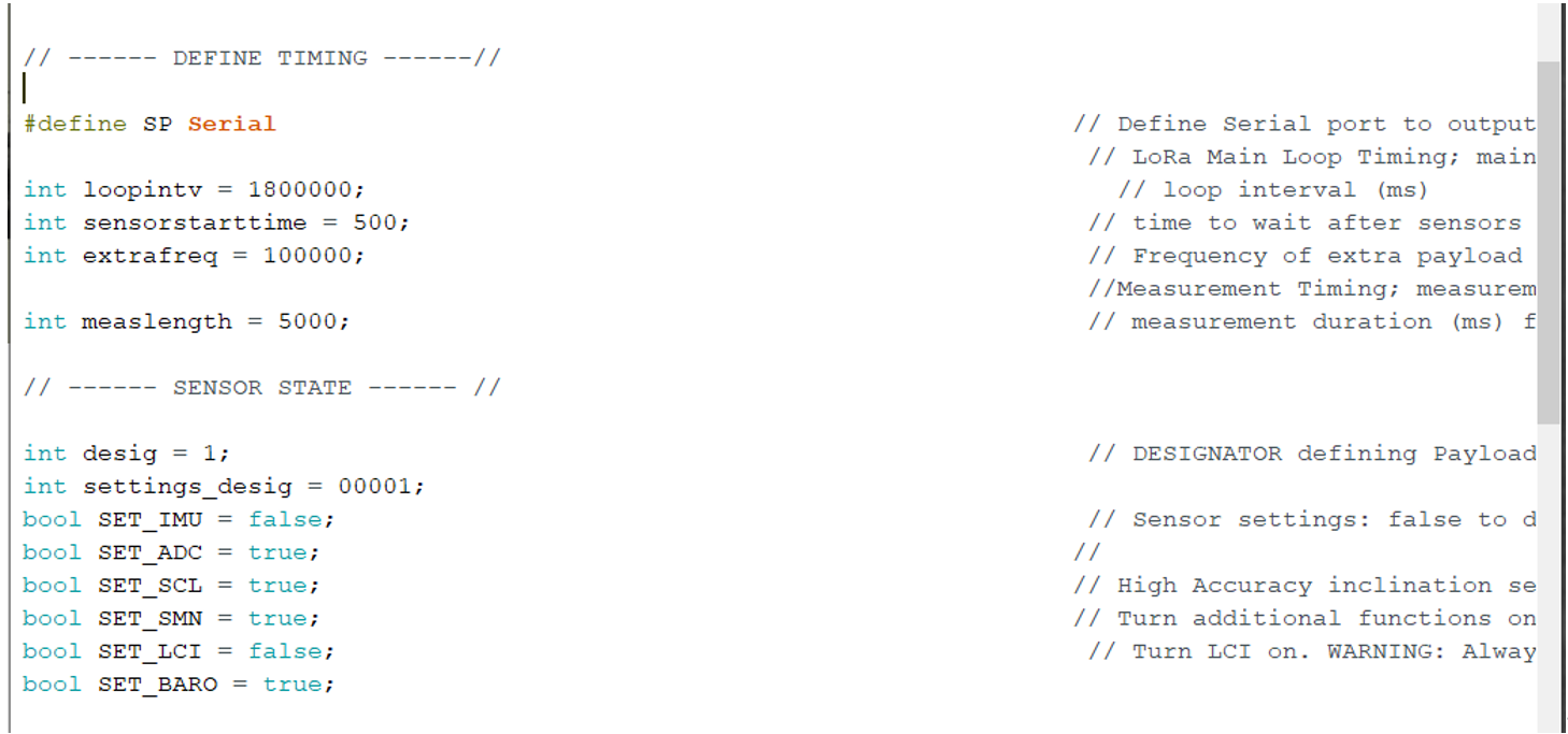 Timing and sensor configuration in the Uni_Config file