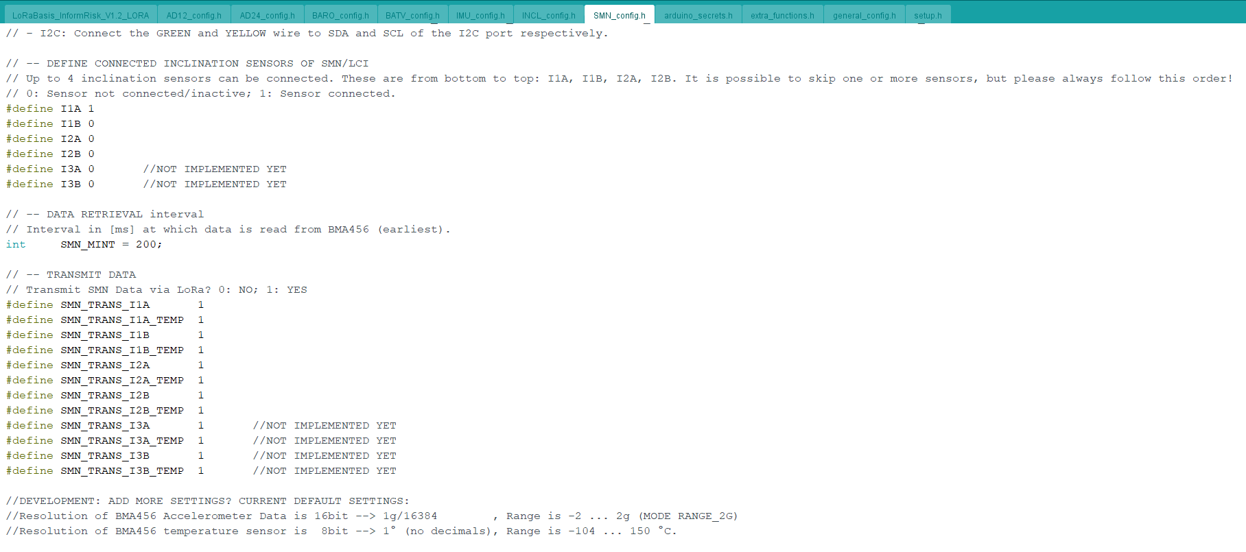 Data retrieval Rate and Transmission Settings from the SMN_config.h file