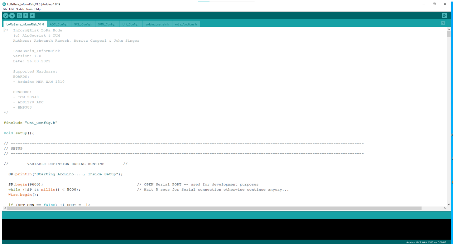 Inform@Risk Measurement Node software when opened for the first time. Note the seven tabs on the top which correspond to the 'h' files.