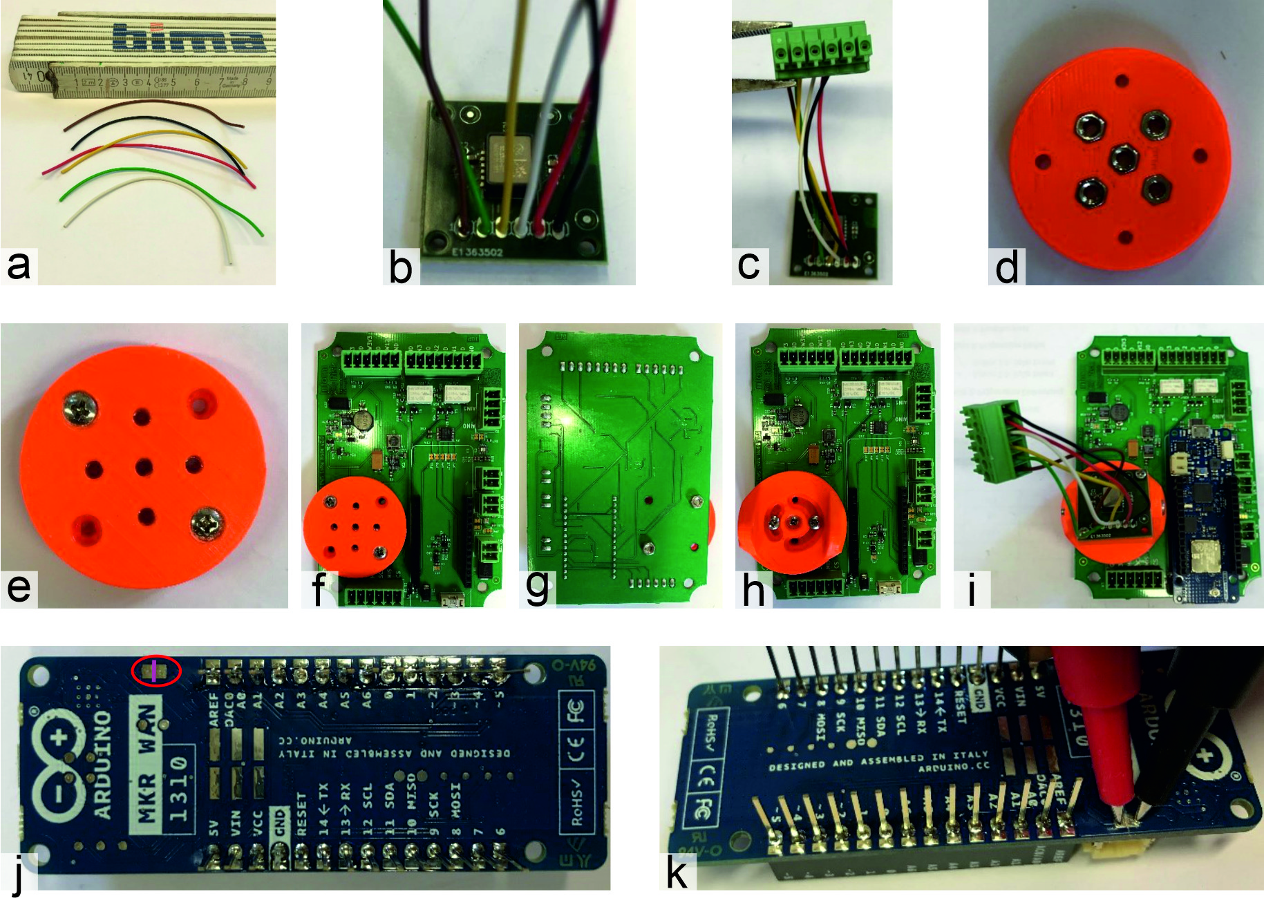 Assembly steps for the PCB and the inclination board. The individual steps are explained in the text.