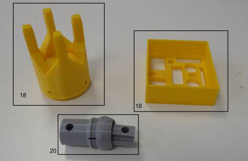 Additional 3D Prints: Head Cap which goes on top of drilling casing and holds the Measurement Node (18), and Joint (20).